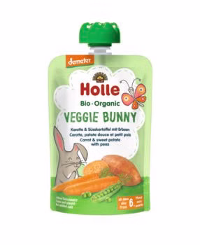 Holle Demeter Pouchy Veggie Bunny - Zanahoria y batata con guisantes