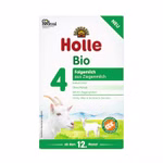 Holle Bio-Folgemilch 4 aus Ziegenmilch ab dem 12. Monat_21186 Vorderseite einer Holle Bio-Folgemilch 4 Schachtel grün-weißes Design mit einer Ziege zeigt die Bio-Folgemilch aus Ziegenmilch für Babys ab 12 Monaten.
