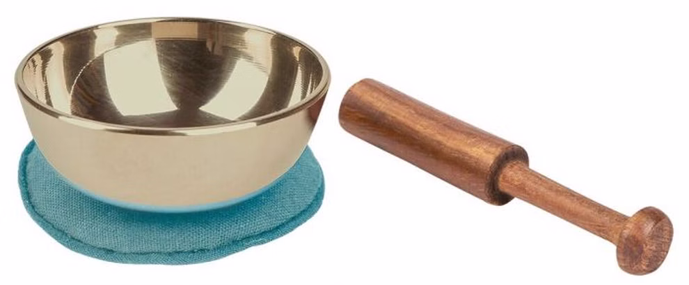 moses. Verlag Mini Klangschale mit Holz-Klöppel und Kissen_29679 Die moses. Verlag Mini Klangschale kommt mit einem runden blauen Kissen und einem Holzhammer perfekt für Meditation oder Klangtherapie-Sitzungen.