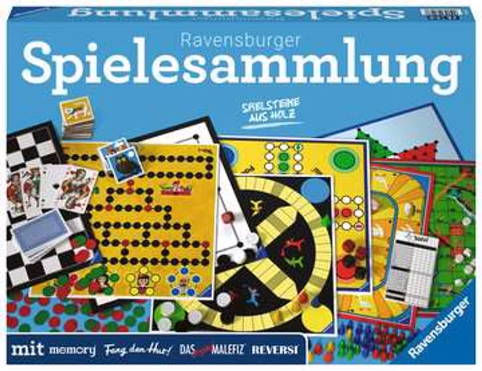 Ravensburger Ravensburger Spielesammlung _21602 Die Ravensburger Spielesammlung von Ravensburger enthält klassische Brettspiele wie Schach Dame und Backgammon mit lebendigen Spielbrettern und Spielfiguren die alle auf dem Schachteldeckel abgebildet sind.