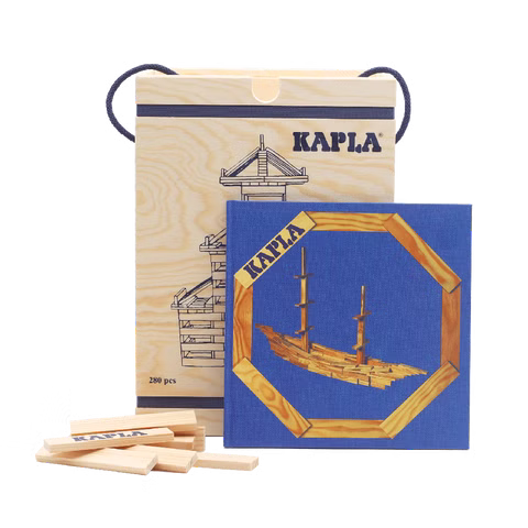 Blocchi da costruzione in legno Kapla con libro d'arte blu
