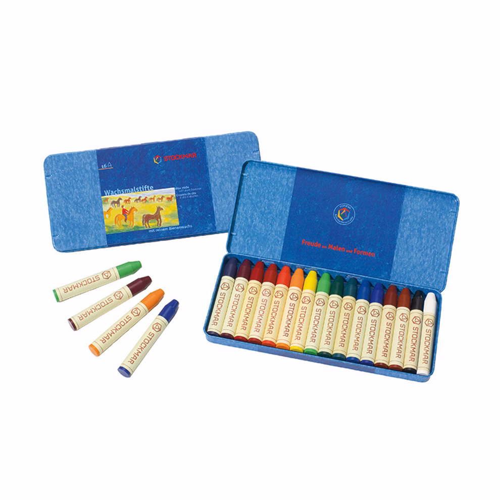 Crayons de cire, 16 couleurs dans un étui métallique Crayons de cire, 16 couleurs dans un étui métallique