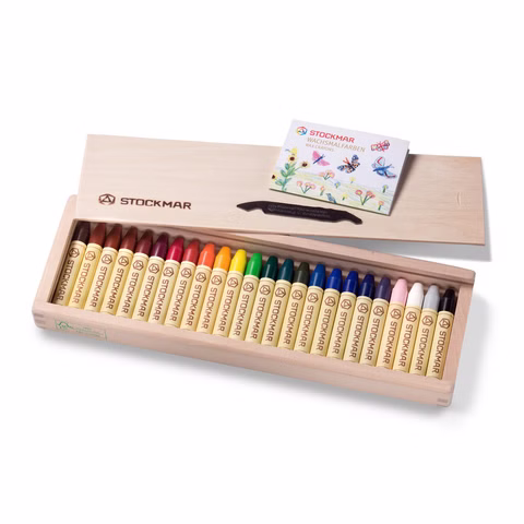 Crayones de cera Stockmar, 24 colores en caja de madera