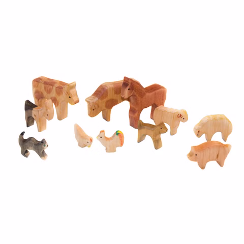 Animales de madera para la granja, 11 piezas de madera de aliso