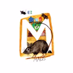 Das ABC-Kartenspiel Lernspiel vom Waldow Verlag zeigt den Buchstaben M als Aquarell mit einer großen Maus Regalen mit Küchenutensilien darunter "Maus" kleinen Mäusen und den Buchstaben SEI im Motiv.