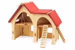 Das Decor Bauernhaus 30 x 33 x 15 cm ist eine Spielzeugscheune aus Holz mit gewölbten Eingängen roten Dachpaneelen zwei abnehmbaren Leitern und Schnurdetails - perfekt für phantasievolles Spielen.