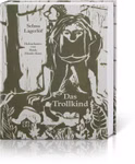 Casa Lingua Das Trollkind _1310 Das Cover von Casa Lingua's Das Trollkind zeigt eine holzschnittartige Illustration einer trollähnlichen Figur und eines Kindes in Erdtönen akzentuiert durch Text und florale Muster am unteren Rand.