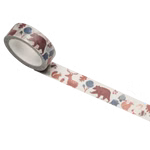 nuukk Washi Tape Waldtiere 15 cm x 10 m_25425 Das nuukk Washi Tape Waldtiere (15 cm x 10 m) zeigt ein Waldtiermuster mit Bär Hirsch Eichhörnchen und Bäumen in erdigen Braun- Blau- und gedeckten Orangetönen.