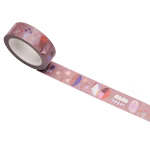 nuukk Washi Tape Ostereier 15 cm x 10 m_25449 Das nuukk Washi Tape Ostereier (15 cm x 10 m) zeigt einen rosa Hintergrund der mit abstrakten Formen und Blumen in Lila Rot Weiß und Orange verziert ist.