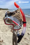 Schildkröt Junior Tauchmaske Tahiti
4+ _26655 Die Schildkröt Junior Tauchmaske Tahiti (4+) hängt auf Treibholz an einem Sandstrand mit Meer und Uferlinie im Hintergrund. Oben rechts erscheint das "SCHILDKRÖT"-Logo.