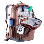 Deuter Deuter Schulrucksack Cotogy braun Volumen 26 l_28966 Der Deuter Schulrucksack Cotogy (26L) in braun ist offen und zeigt organisierte Fächer mit Schulsachen wie Bücher Lineal Stifte Taschenrechner Kopfhörer Trinkflasche und Smartphone.