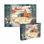 Penny Puzzle Puzzle Santa Lucia 500 Teile _29401 Das Puzzle Santa Lucia 500 Teile von Penny Puzzle zeigt eine festliche Winterszene mit Kindern in weißen Kostümen und Sternenkronen in einem verschneiten Dorf mit roten Häusern und Tannenbäumen sowohl auf dem Flachdruck als auch auf der Puzzlebox.