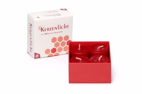 Bijenwas theelichtje, 8 stuks, rood 