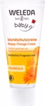 Weleda Calendula Wundschutzcreme parfümfrei 75 ml _31064 Eine 75 ml Tube Weleda Calendula Wundschutzcreme parfümfrei mit orange-gelber Blütengrafik. Diese parfümfreie Creme schützt vor Windelausschlag. Der Text erscheint in Deutsch und Englisch.