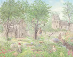 Freies Geistesleben Die Legende von der Christrose Selma Lagerlöf Maren Briswalter_30686 Eine Illustration aus "Die Legende von der Christrose" von Selma Lagerlöf und Maren Briswalter (Freies Geistesleben) die spielende Kinder in einem Garten zeigt.