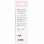 Rückseite der Namaki Cosmetics Kinderschminkstifte Glitzer 3er Set - gold kupfer rosa Verpackung mit Inhaltsstoffliste Gebrauchsanweisung und Warnhinweisen in Französisch und Englisch. Barcode unten rosa Punkte oben. Markenname über dem Barcode.
