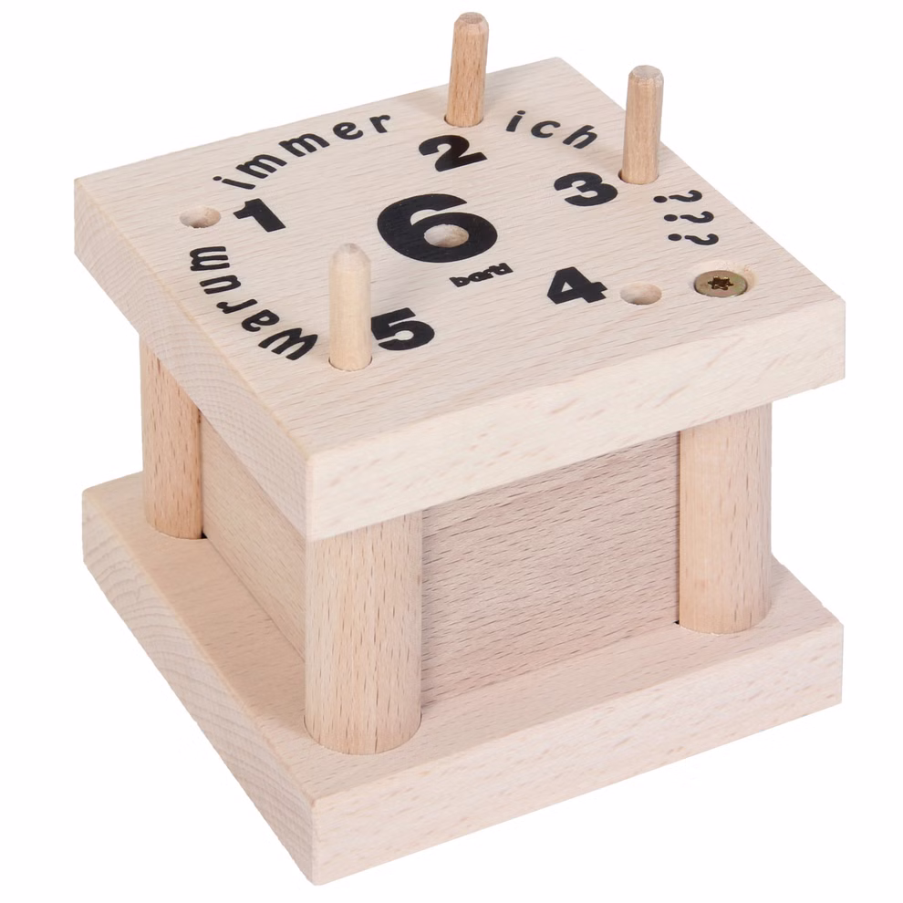 Bartl Warum immer ich? Würfelspiel_31720 Das Bartl "Warum immer ich? Würfelspiel" ist ein Holzwürfel mit vier Stiften einer flachen Oberseite mit den Aufdrucken 2 4 6 "Warum immer ich?" und einem Fragezeichen - ideal für lustige Spiele oder Herausforderungen.