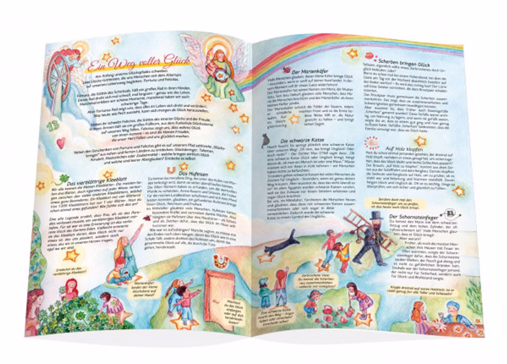 Waldow Verlag VORHANG AUF Heft 141 Glück Zeitschrift für Kinder und Eltern_31978 VORHANG AUF Heft 141 Glück vom Waldow Verlag ist ein lebendiges deutsches Magazin für Kinder und Eltern mit skurrilen Illustrationen von Engeln Regenbögen Sternen und Menschen die im Garten arbeiten Fahrrad fahren und mehr.