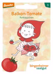 Bingenheimer Kleine Garten-Bande 5 Samentütchen _32279 Illustrierte Samentütchen aus Bingenheimers Kleine Garten-Bande 5 Samentütchen zeigen ein Mädchen mit roter Kapuze das einen Korb mit Tomaten und eine Tomate in der Hand hält.