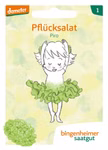 Bingenheimer Kleine Garten-Bande 5 Samentütchen _32280 Die Samenpackung Kleine Garten-Bande 5 Samentütchen von Bingenheimer zeigt ein lächelndes Mädchen mit grünem Salatrock und Haarschmuck auf hellgrünem Hintergrund.