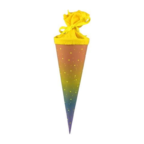 Cono escolar con arco iris y estrellas