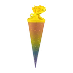 Cono escolar con arco iris y estrellas