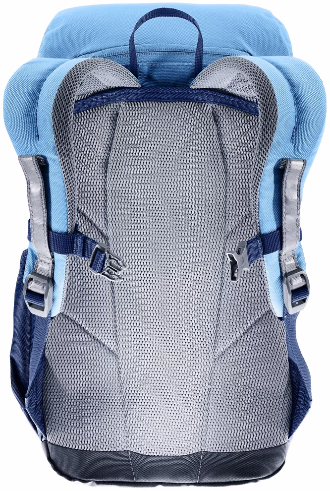 Deuter Deuter Waldfuchs Rucksack groß wave-nightblue Volumen 14 l_33391 Der Deuter Waldfuchs Rucksack groß (wave-nightblue 14L) zeigt sich in der Rückenansicht mit gepolsterten Mesh-Schultergurten verstellbaren Seitenschnallen und einem Tragegriff oben.