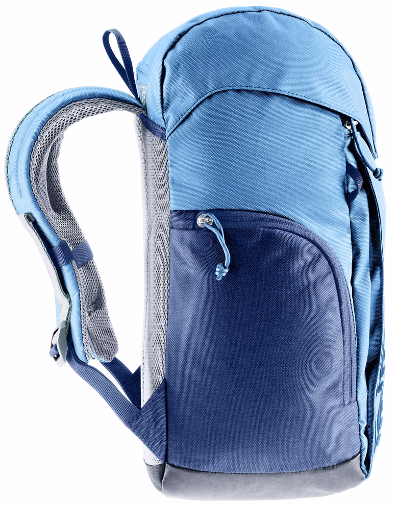 Deuter Deuter Waldfuchs Rucksack groß wave-nightblue Volumen 14 l_33392 Der Deuter Waldfuchs Rucksack groß wave-nightblue (14 l) in der Seitenansicht mit Reißverschluss-Hauptfach Reißverschluss-Fronttasche und gepolsterten Schultergurten mit Mesh-Detail.