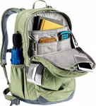 Deuter Deuter Schulrucksack Cotogy grove ripple-grove_33561 Der Deuter Schulrucksack Cotogy grove ripple-grove von Deuter zeigt sich aufgeklappt mit organisierten Fächern für Bücher Taschenrechner Stifte Telefon Regenschirm und eine Metallflasche. Er verfügt über verstellbare Träger und mehrere Staufächer.