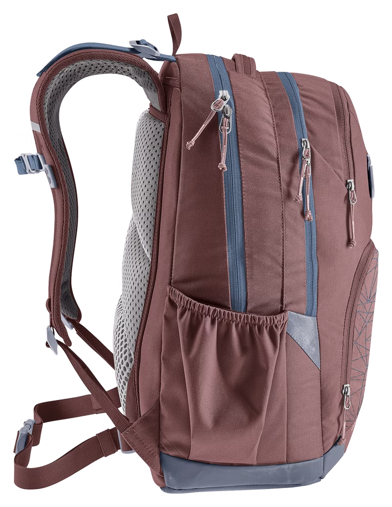 Deuter Deuter Schulrucksack Cotogy ashrose-ink_33568 Der Deuter Schulrucksack Cotogy ashrose-ink von Deuter zeigt sich von der Seite vor weißem Hintergrund. Er hat graue Reißverschlüsse einen gepolsterten Netzrücken und Schultergurte eine Seitentasche und verstellbare Gurte.