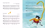 Oetinger Verlag Die schönsten Lieder für Groß und Klein Marina Rachner_33735 Eine Seite aus "Die schönsten Lieder für Groß und Klein" von Marina Rachner (Oetinger Verlag) enthält Musik und Texte zu drei deutschen Kinderliedern mit einer Illustration einer schwarz-weißen Katze mit gelbem Schal die durch eine verschneite Landschaft l