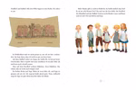 Das Cover von "Wir Kinder aus Bullerbü 1 Schmuckausgabe" aus dem Oetinger Verlag zeigt ein handgezeichnetes Häusertrio über einem deutschen Text auf der linken Seite und fünf lächelnde Kinder - drei Jungen und zwei Mädchen - die sich über einem weiteren de