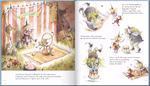 In "Das große Buch der kleinen Hexe Lieve Baeten" aus dem Oetinger Verlag schwebt eine Hexe auf einem fliegenden Teppich über dem Zirkus während ihre Katze trommelt eine Gans auf einem Hocker herumwirbelt und ein Eichhörnchen Handstand macht - alles unter 