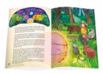 Waldow Verlag VORHANG AUF Heft 143 Raus gehen! Zeitschrift für Kinder und Eltern_34316 Eine Doppelseite aus "VORHANG AUF Heft 143 Raus gehen!" des Waldow Verlags zeigt die deutsche Geschichte "Die Rettung der Sonne" und eine Illustration eines gekrönten Mädchens mit Waldtieren die sich in einem lebhaften Wald um die Sonne versammelt haben.