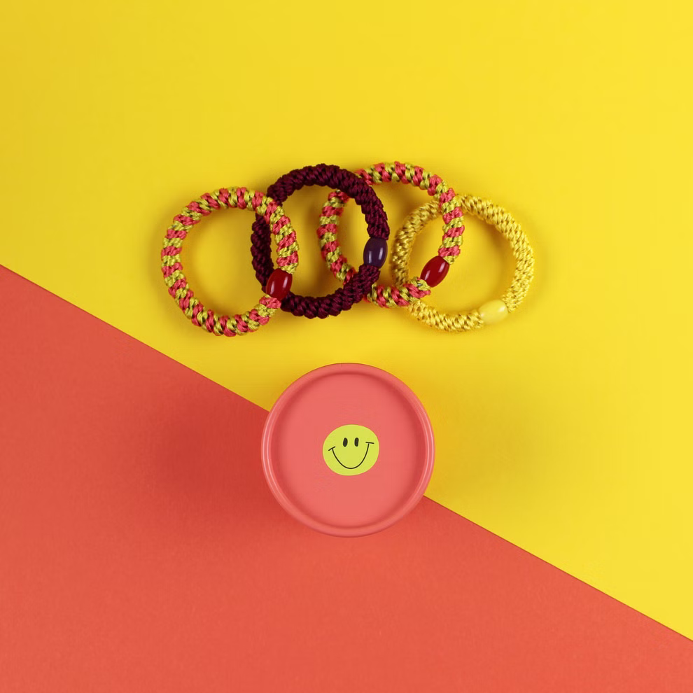 Hair tie set, coral/yellow Hair tie set, coral/yellow
