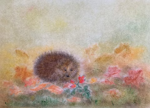 Carte d'art Hérisson en automne