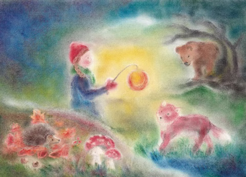 Art card lantern child with animals