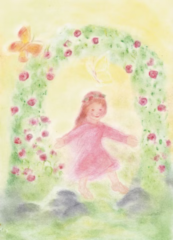 Carte d'art Fillette à la rose