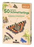 Expedition Natur 50 heimische Schmetterlinge Eine Wissensbox die verschiedene heimische Schmetterlingsarten zeigt, auf beigem Hintergrund.