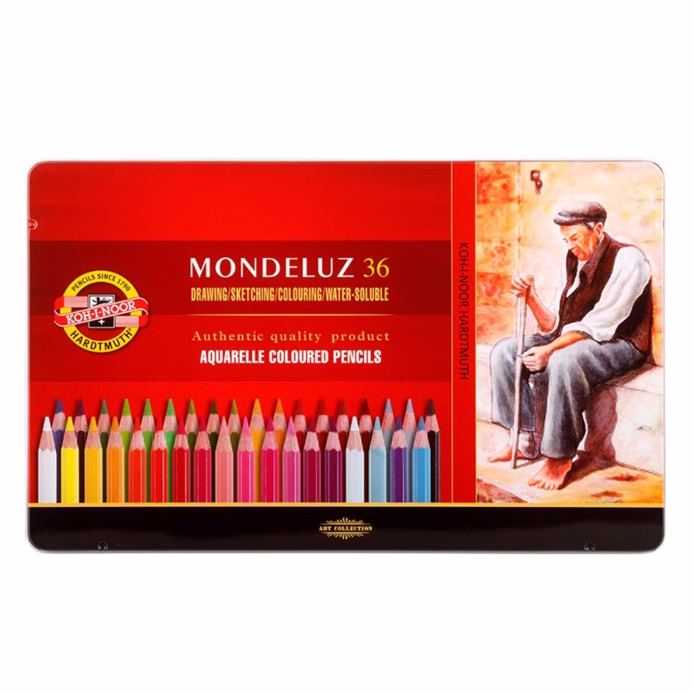 Aquarell- Buntstifte 36er Set Hochwertiges Metalletui mit 36 farbig sortierten Aquarell-Buntstiften, deren Minen weich und farbintensiv wirken.