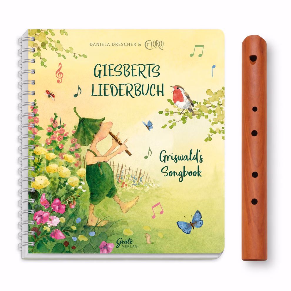 Giesbert Flöte und Liederbuch Giesberts Liederbuch mit pentatonischer Kinderflöte, Stoffbeutel und Flötenwischer