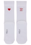 Gerippte Socken „follow your heart" 43-46 Zwei Paar gerippte Socken mit unterschiedlichen Stickereien an der Außenseite des Schafts. 43-46