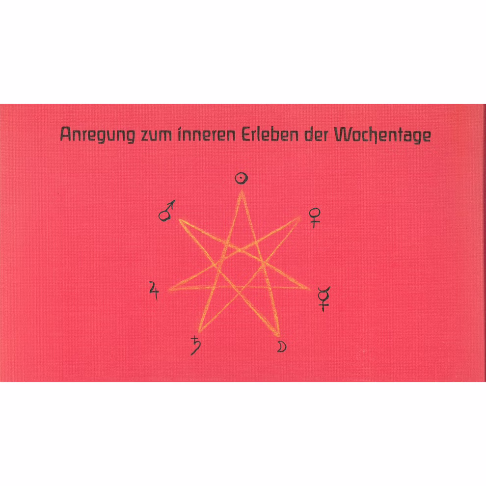 LebensWerkGemeinschaft Tischkalender Baumsprüche _1841 Der Tischkalender Baumsprüche der LebensWerkGemeinschaft zeigt auf rotem Hintergrund einen gelben siebenzackigen Stern der von sieben Planetensymbolen umgeben ist und darüber die Anregung zum inneren Erleben der Wochentage".