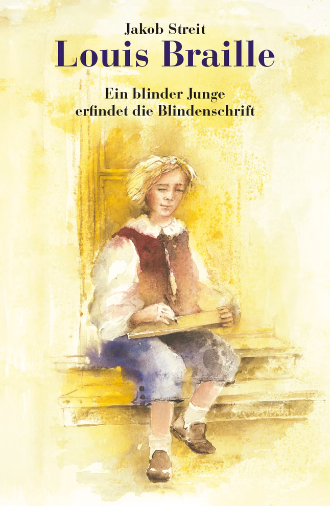 Freies Geistesleben Louis Braille Jakob Streit Christiane Lesch_34236 Ein Aquarell das einen Jungen auf einer Stufe zeigt inspiriert von "Louis Braille" von Jakob Streit und Christiane Lesch von Freies Geistesleben.