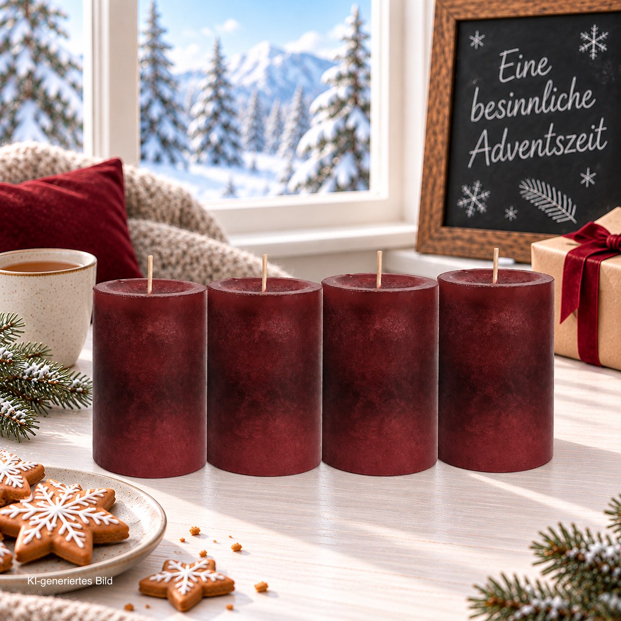 4 Stumpenkerzen Kerzen Bordeaux Rot Weinrot 6cm Hochzeit Tischdeko Weihnachten Advent Kerze Deko