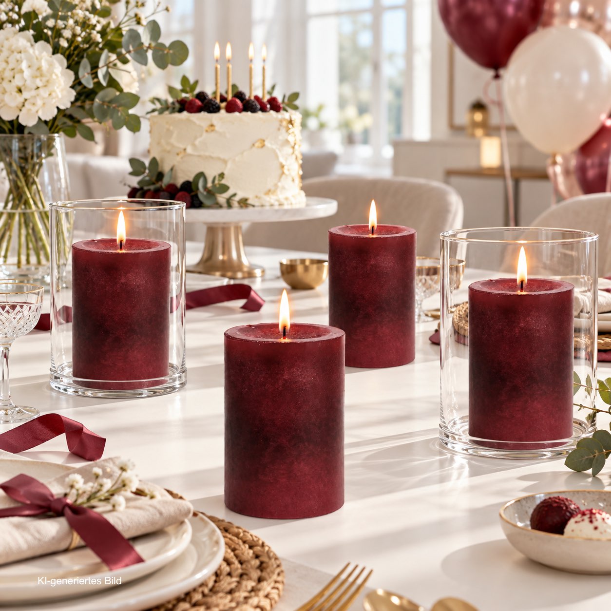 4 Stumpenkerzen Kerzen Bordeaux Rot Weinrot 6cm Hochzeit Tischdeko Weihnachten Advent Kerze Deko