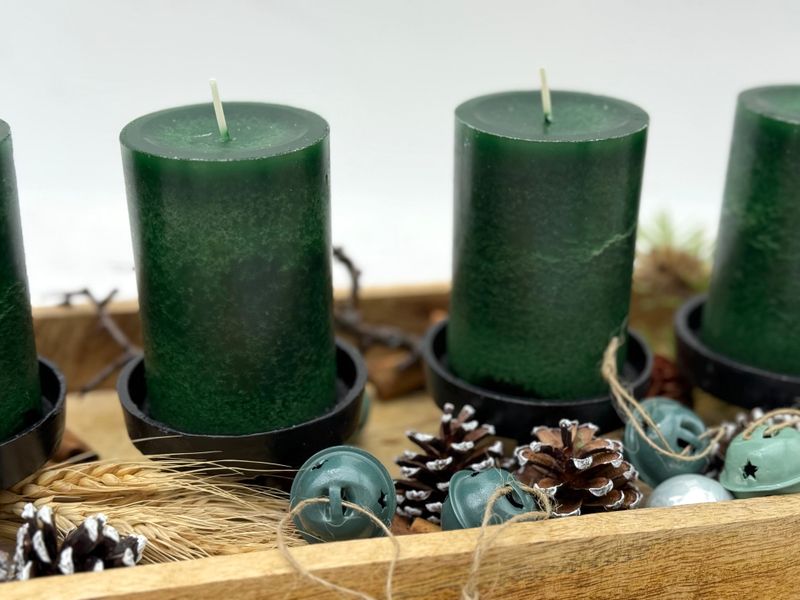 4 Stumpenkerzen Kerzen Dunkelgrün Grün Adventskranz Weihnachten Tischdeko Deko