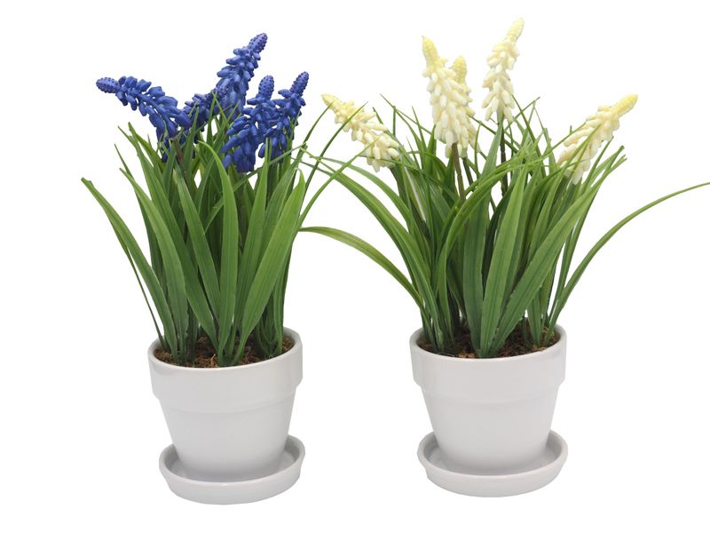 Kunstblume Traubenhyazinthe Muscari Blau Weiß Garten Deko Frühling Ostern