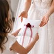 Hochzeit Ringkissen Weiß Satin Spitze Rot - Handgefertigt von ZauberDeko 3