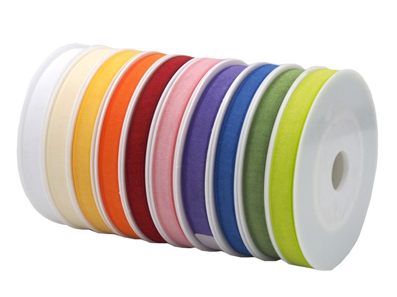50m 10mm Organza Band Weiß Creme Gelb Orange Rot Rosa Lila Blau Grün Basteln